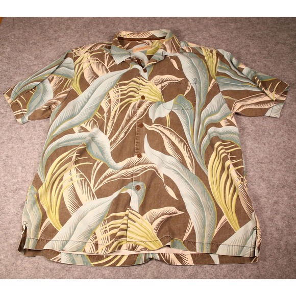 Tommy Bahama Other - Tommy Bahama Mens XL Silk Tropical Palm Leaf Button Up Shirt Brown Sage Green